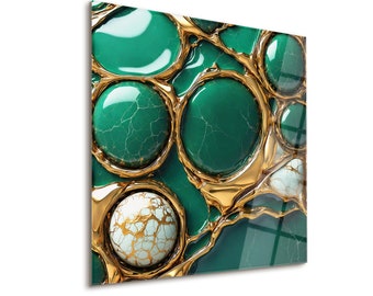 Luxurious Green and Gold Glass Wall Art for Elegant Interiors, Tempered Glass Wall Decor, Modern Circular Glass Poster, Gift for Home