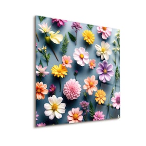 Soft Balance - Tempered Glass Wall Art, Floral Wall Decor, Colorful Flowers Wall Art, Floral Artwork Print Painting, Gift for Home