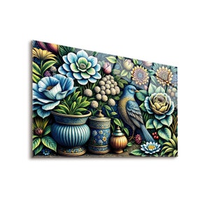 Finch - Tempered Glass Wall Art, FLoral Wall Decor, Garden Wall Art, Nature Wall Art, Botanical Art, Wall Hangings, Home Decor