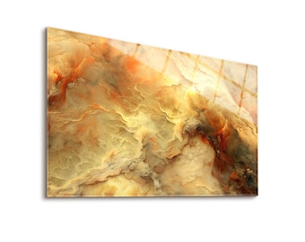 Amber Swir - Tempered Glass Wall Art, Gold Wall Decor, Modern Wall Art, Wall Hangings, Gift for Home, Abstract Wall Art, Living Room Art
