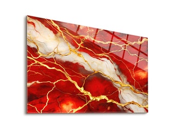 Modern Wall Decor, Tempered Glass Wall Art, Red Marble Pattern Abstract Wall Art, Living Room Wall Art, Wall Hangings, Vermilion Veins