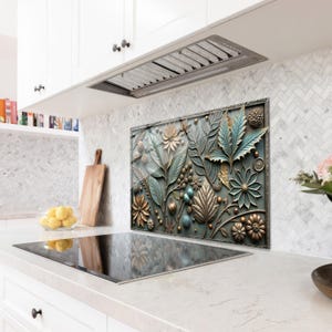 Art mural en verre trempé pour dosseret de poêle, décoration murale de cuisine, panneau pour dosseret en carreaux derrière la cuisinière, carreaux décoratifs, harmonie de la nature