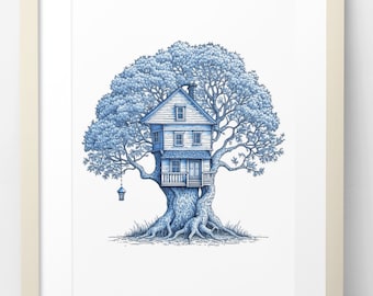 Tree house for printable digital art decoration