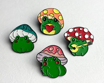 Mushroom Toad Pins, Cute Amanita Enamel Pin Bogcore Garment Metal Pins Frog Lover Gift