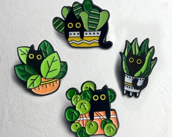 Plant Cat Pins, Cute Enamel Pin Cats Lover Gift Garment Metal Pins House Plants