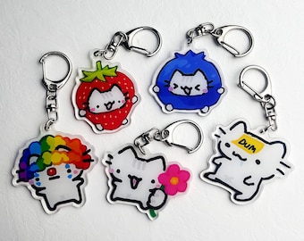Silly Cat Keychains, Cute Acrylic Keychain White Cat Pendant Key Metal Trinkets Funny Gift