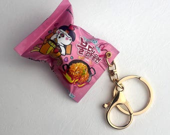Instant Noodles Pack Keychain, Spicy Food Squishable Ramen Pendant