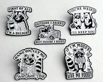Raccoon Pins, Cute Enamel Pin Garment Metal Pins Raccoons Lover Gift Popculture Animal Meme
