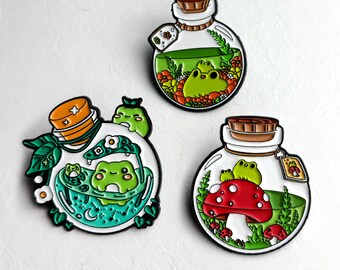 Potion Frog Pins, Cute Enamel Pin Frogs Lover Gift Garment Metal Pins Bogcore Aesthetic