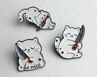 White Cat Pins, Cute Enamel Pin Kitty Garment Metal Pins Cats Lover Gift