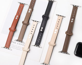 Cute Slim Leather Watch Band for Apple Watch • Compatible 38mm-40mm-41mm-42mm-44mm-45mm-49mm for iWatch Series SE/9/8/7/6/5/4/3/2/1/Ultra