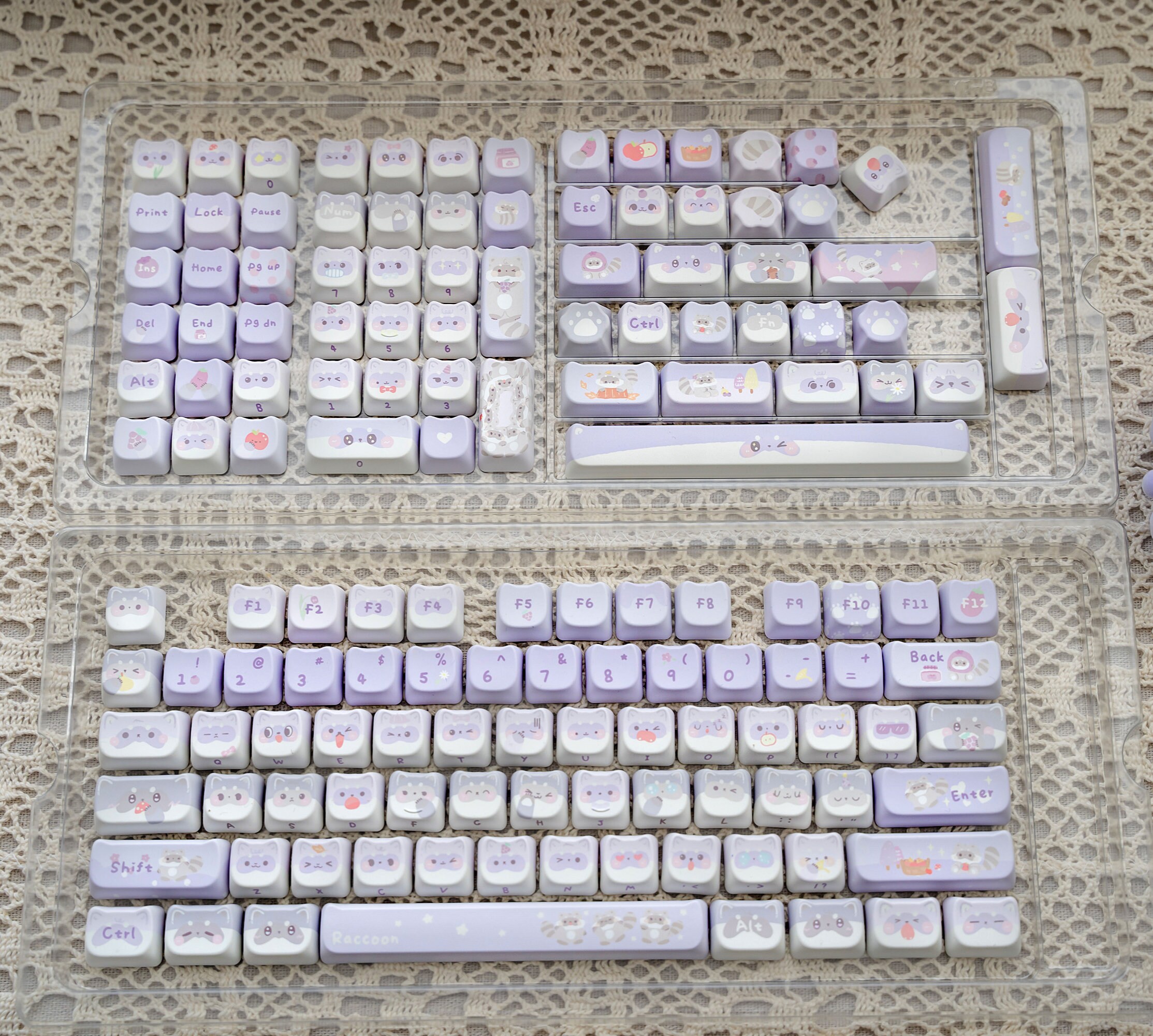 RACCOON Cute Purple Animal PBT Keycap Set for Mechanical Keyboard, MAO