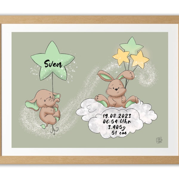 Personalisiertes Geburtsbild - Babytoon - Digitaldruck