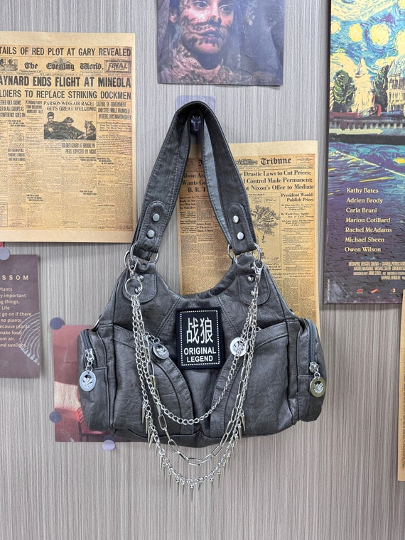 Remake Y2k Armpit Bag Kitten Chain Motorcycle Tote Bag Y2k 