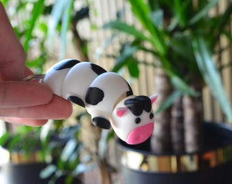 Llavero de vaca móvil con estampado 3D, bonito llavero de vaca, regalo de animal de granja, divertido accesorio de vaca, regalo único hecho a mano.