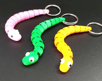 Leuke flexibele slang sleutelhanger, 3D-geprint fidget reptielenspeelgoed, flexibele slang sleutelhanger, dierenvriend cadeau, grappige tas bedel slang