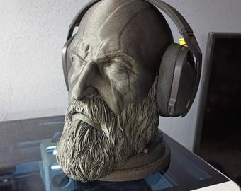 Soporte para auriculares inspirado en guerreros: busto de héroe de videojuegos mítico / Soporte espartano impreso en 3D / Decoración de escritorio para gamers y amantes de la fantasía