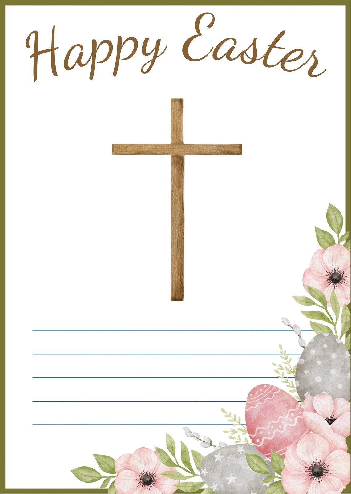 Printable Easter Card Cross Happy Easter Editable Template Print-at ...