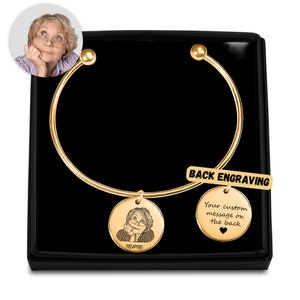 Actual Engraved Picture Bracelet, Gift for Her, Engraved Photo Jewelry, Customizable Picture Bangle, Keepsake Jewelry, Sentimental Gifts