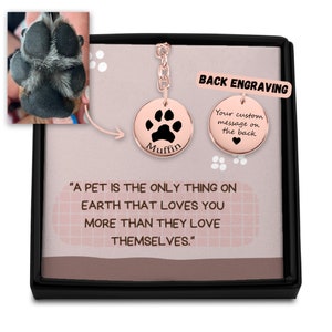 Engraved Actual Paw Print and Name Keyring, Cat/Dog Paw Print Pendant, Paw Print Keychain, Pet Loss Memorial Gift, Custom Pet Necklace
