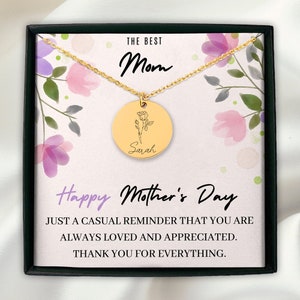 Custom mother&#39;s day birth flower name necklace