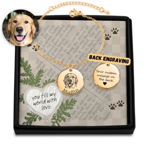 Gegraveerde armband huisdier portret en naam, aangepaste armband hond portret, gepersonaliseerde sieraden voor haar, huisdier herdenkingscadeau, cadeau voor haar