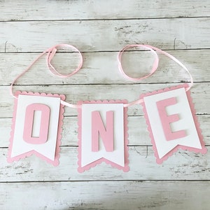 First Birthday Banner | One Banner | Girls 1st Party Decoration | 3D Wall or Highchair Personalised Banner Bunting