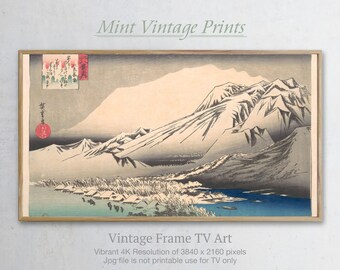 Japanische Berglandschaft in der Abenddämmerung | Samsung Frame TV-Kunst | Vintage asiatische Malerei TV-Kunst | Winter Digital Download Frame Art TV#0062