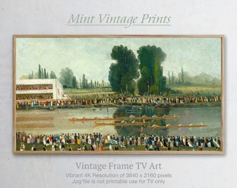 Escena de regata con espectadores / Arte vintage para TV con marco Samsung / Pintura histórica de un evento de remo para TV / Descarga digital de arte para TV #0060