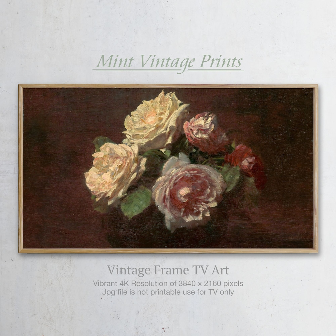 Roses in a Bowl With Dark Backdrop | Samsung Frame TV Art | Vintage ...