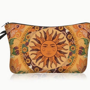 Sac de toilette de voyage Sac de rangement cosmétique Pochette de maquillage portable avec motif Soleil mystique et signe du Zodiaque image 4