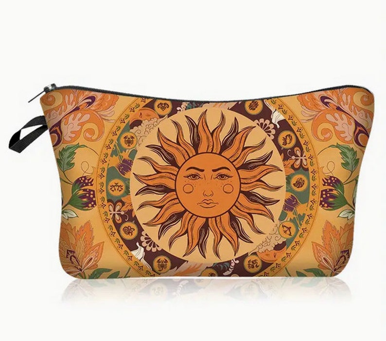 Sac de toilette de voyage Sac de rangement cosmétique Pochette de maquillage portable avec motif Soleil mystique et signe du Zodiaque image 4