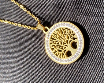 Fête des mères Collier Arbre de Vie avec strass, Tree of life, idée cadeau parfaite, yggdrasil