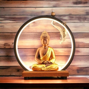 Tranquil Buddha Design Backflow Incense Burner with LED Night Light - Yoga Studio Decor