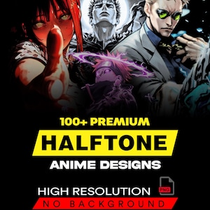 100+ Exclusive Halftone Anime Design Bundle PNG For DTF DTG Printing Halftone T-shirt Design