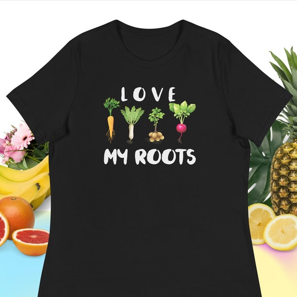 I Love My Roots Vegetable Shirt, Vegetable Print Shirt, Vegetarian shirt, Gardening Tee, Plant Lover Gift, Cottagecore Clothing, Foodie Gift