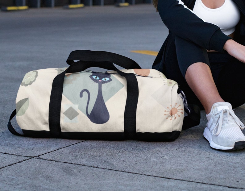 Retro Mid Century Cat Duffel Versatile and Durable Gym and Travel Bag