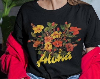 Aloha Hawaii Hibiscus Flower Unisex Garment-Dyed T-Shirt: Tropical Style