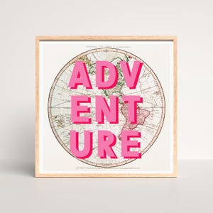 Poster citation de voyage carte du monde - hémisphère occidental - impression d'art mural aventure - décor de carte Wanderlust - cadeau pour amateur de voyage