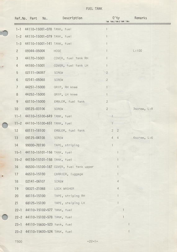 Suzuki T500 (68-72) Parts List Catalogue Book Manual T 500 Cobra