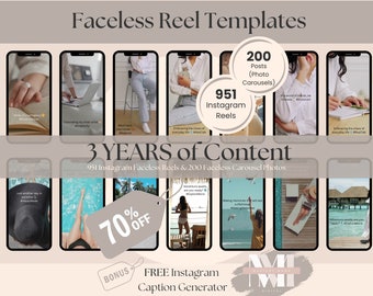 Faceless Videos Instagram Reels Template MEGA Bundle für den Verkauf von digitalen Produkten in sozialen Medien, Faceless Aesthetic Done for You Videos