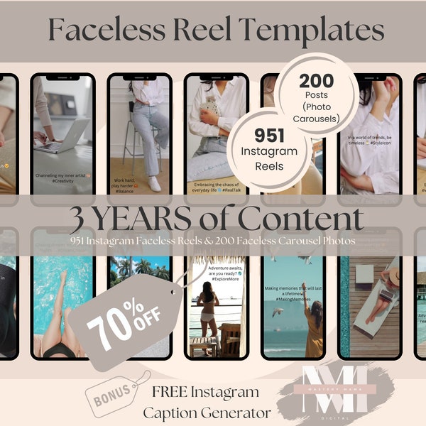 Faceless Videos Instagram Reels Template MEGA Bundle for Selling on Digital Products on Social Media, Faceless Aesthetic Done for You Videos