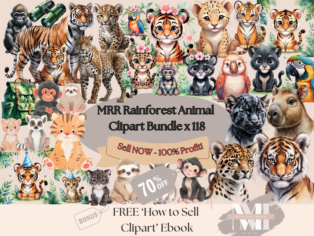 Jungle Rainforest Animal Clipart Done for You to Sell, Digital ...