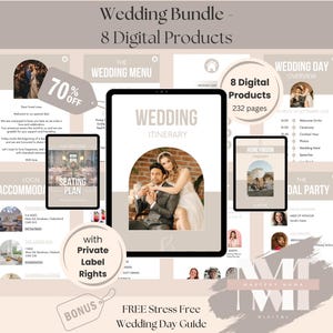 Bridal Wedding All-in-One Bundle PLR, Editable Canva Templates Private Label Rights, Planner Itinerary Invitation Hen Bachelorette Party