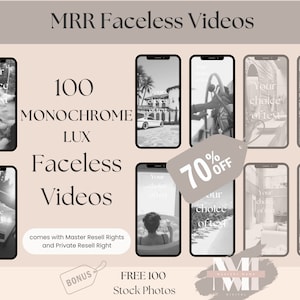 MRR Faceless Reels Monochrome Instagram Posts Social Media Content Bibliothek Videos 100 Black & White Reels Privatmarkenrechte Master Resell