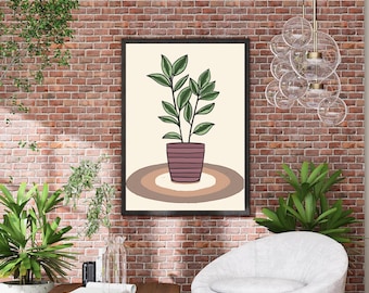 Beige Minimalist Pflanzendruck, Boho Neutral Wandkunst (Digitaler Download)