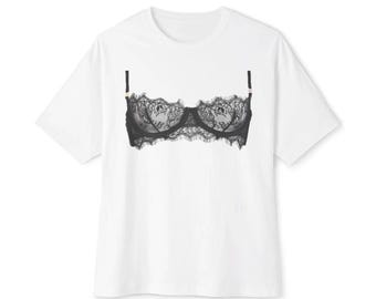 Black Lace Bra Graphic T-Shirt, Streetwear Cotton Comfort Shirt, Funny Meme Hoodie, Vintage Sweatshirt, Graphic Tee