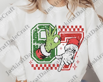 Seis Siete Navidad png, Meme viral 6 7 png, Navidad divertida digital, Humor festivo en redes sociales png, Papá Noel divertido dice seis siete png