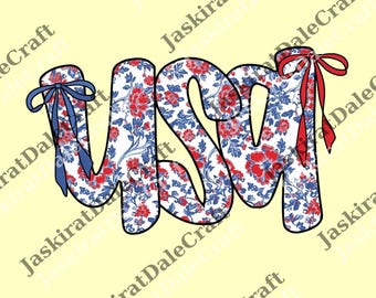 Floral Coquette USA png, 4th Of July Gift, Patriotic png, Coquette Bow png Floral Coquette, USA Retro American
