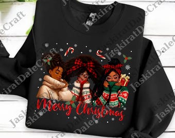 Merry Christmas Santa Black Girl png, Afro Woman Christmas Digital, Melanin Christmas Gift png, Women's Holiday Outfits
